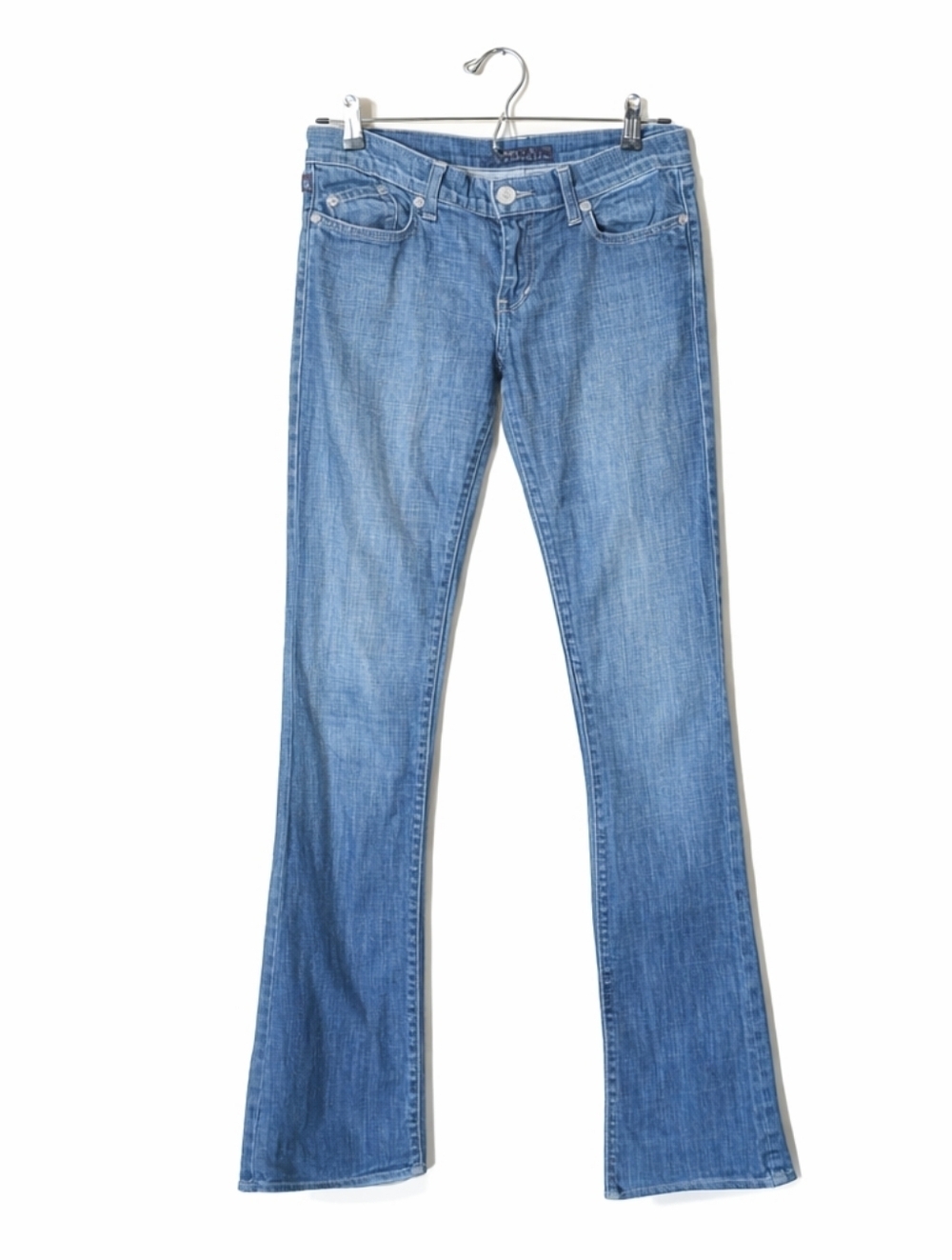 Rock & Republic Medium Blue Low Rise Flare Jeans with Embroidered Back Pockets